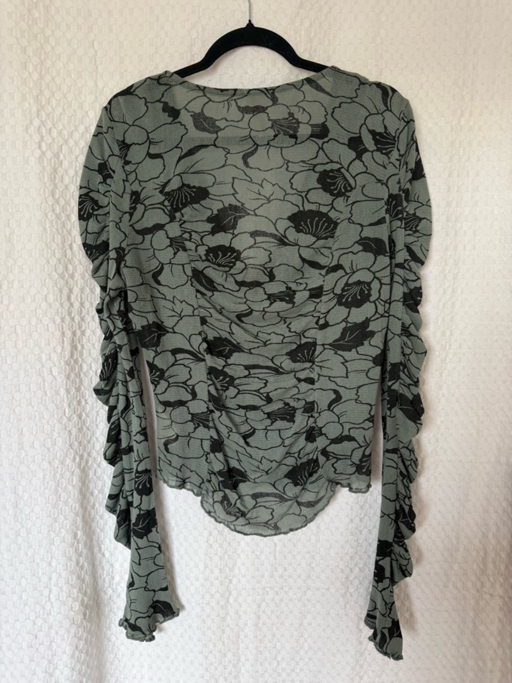 Free People Floral Mesh Ruched Long Sleeve Top Green Large - Picture 3 of 5